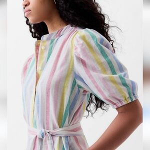 GAP Linen-Cotton Puff-Sleeve Mini Shirtdress
